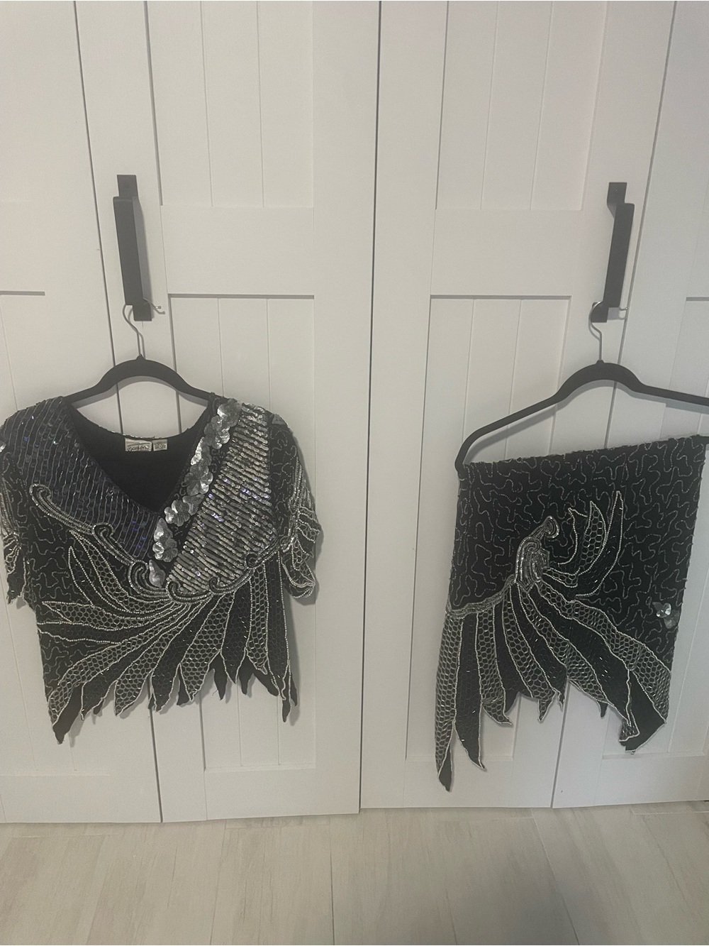 Cotton Candy Black Sequin Embellished Asymmetrical Skirt Set